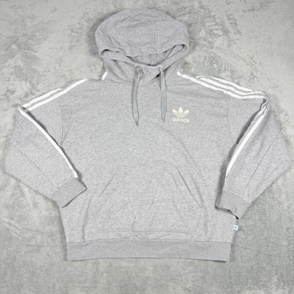 Adidas Womens L Hoodie Grey Originals Trefoil 3-Stripe Pullover